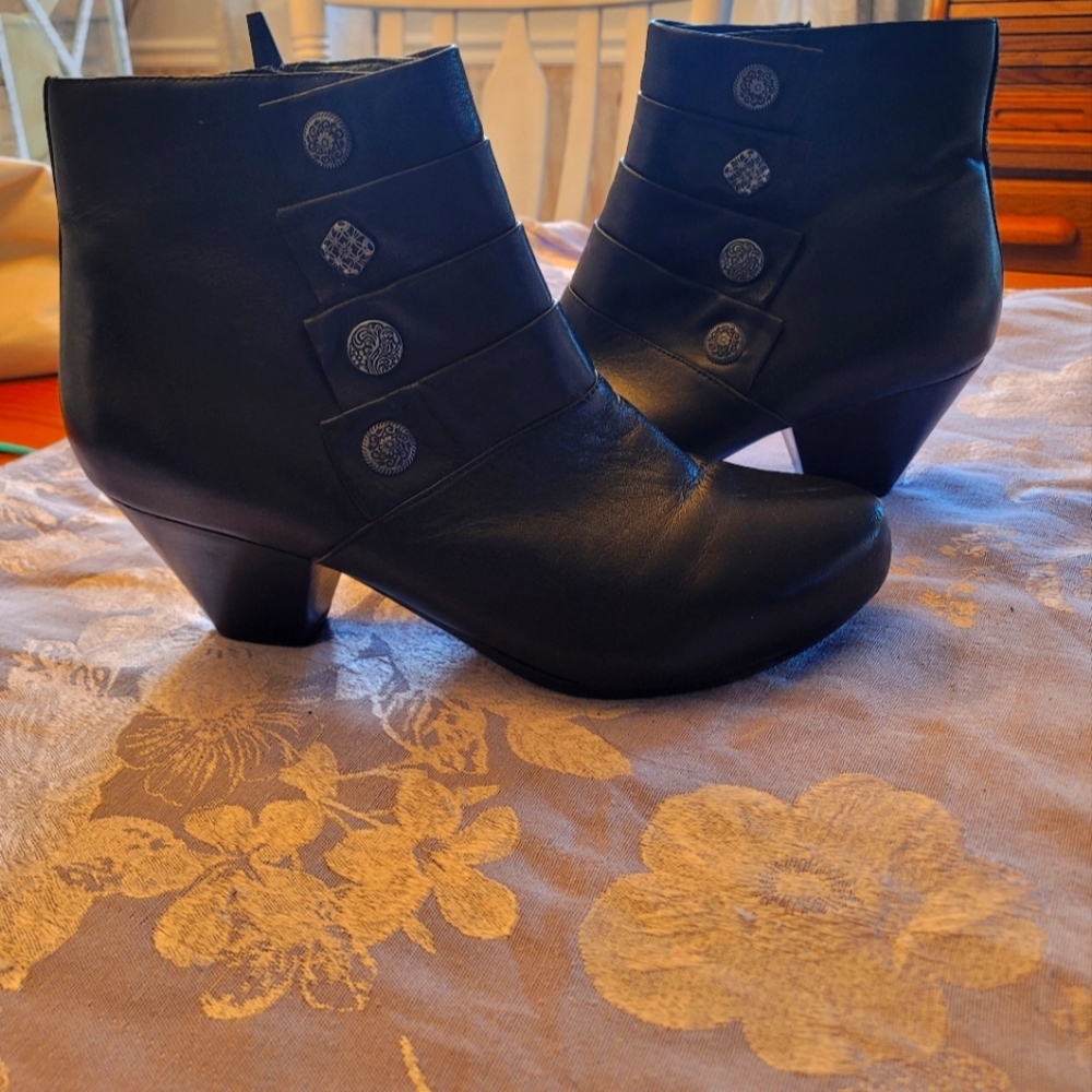 Dansko Black Leather Button-Accent Ankle Boots